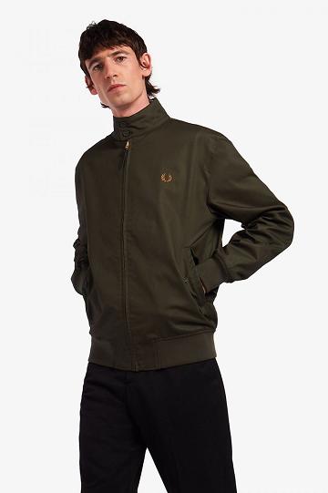 Fred Perry Waxed Puuvilla Harrington Miesten Takki Vihreä | FI 1777UZGT